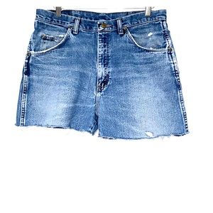 WRANGLER Vintage Blue City Off Ripped Denim Shorts